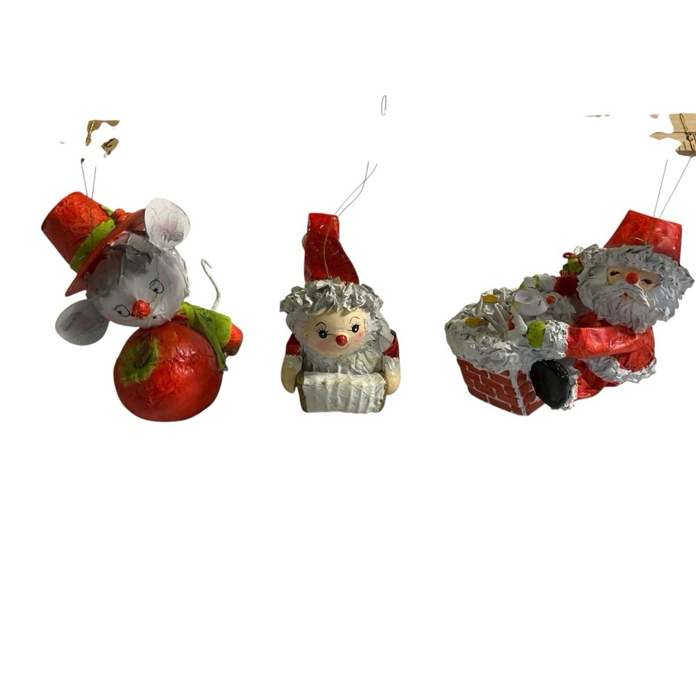 Vintage Christmas Ornaments Paper Mache‎ Santa Mouse Chimney Set Of 3